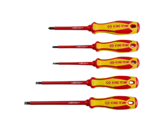 ZESTAW WKRĘTAKÓW  IZOLOWANYCH  5 cz. POZIDRIV  No.1 x 100,  No.2 x 100,  PŁASKIE  4 x 100,  5,5 x 125,  6,5 x 150