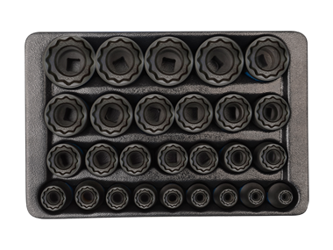 ZESTAW NASADEK UDAROWYCH 1/2"  27 cz. KRÓTKIE 12-KĄT, 8 - 36mm, WKŁAD DO WÓZKA