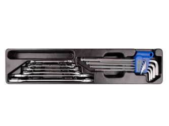 KPL. 15cz. - KLUCZE PŁASKIE 6cz. 6 - 24mm, IMBUSY 9 szt. 1120 HEX Z KULKĄ EKSTRA DŁUGIE 1,5 - 10mm, WKŁAD DO SKRZYNKI 87402