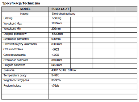 PODNOŚNIK 4-KOLUMNOWY DIAGNOSTYCZNY SUMO 4.5AT 