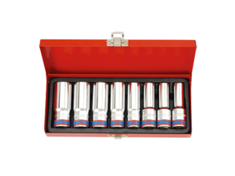 ZESTAW NASADEK 1/2'' 8cz. DŁUGIE 6-kąt. 12 - 23mm CHROM, KASETA