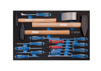 ZESTAW WKRĘTAKÓW KRZYŻAK + PŁASKIE + TORX ORAZ MŁOTKÓW, WKŁAD Z PIANKI, DO WÓZKA