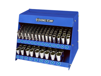 SKRZYNKA  EKSPOZYCYJNA  Z  ZESTAWEM NASADEK 1/2'',  165cz. DŁUGIE  6-kąt. 8 - 32mm, CHROM