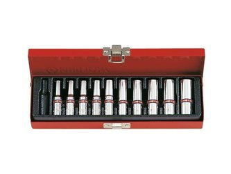 ZESTAW NASADEK 1/4'' 10cz. DŁUGIE 6-kąt. CALOWE 5/32 - 1/2'' CHROM, KASETA