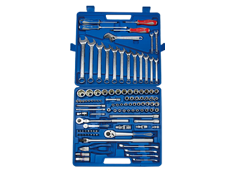 ZESTAW NASADEK 1/4"+1/2" 107cz. 4 -32mm   6-kąt. Z AKCESORIAMI, CHROM + NARZĘDZIA UNIWERSALNE W WALIZCE PLAST.