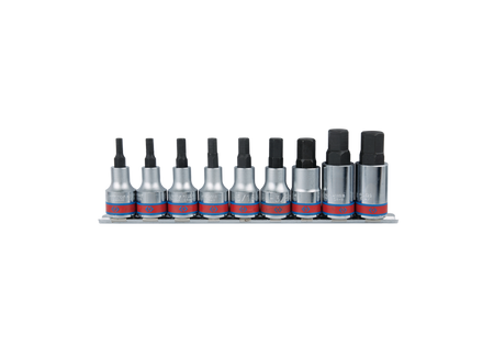 ZESTAW NASADEK  Z  KOŃCÓWKĄ  HEX  1/2''   9 cz. KRÓTKIE  3/16" - 5/8" CHROM, ZESTAW NA SZYNIE