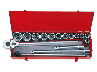 ZESTAW NASADEK 3/4'' 16cz. KRÓTKIE 12-kąt. 21-50mm Z AKCESORIAMI,CHROM, KASETA