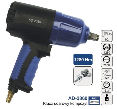 Klucz udarowy 1280Nm 1/2" kompozyt AD-2860