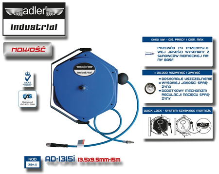 Zwijadło z przewodem zbrojonym PU BASF 13,5x9,5mm - 15 m  AD-1315i Adler Industrial