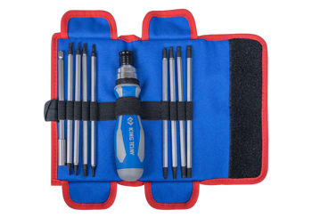 TELESKOPOWY WKRĘTAK DO BITÓW 1/4" Z GRZECHOTKĄ Z ZESTAWEM BITÓW (PH, PZ, SL, TORX, HEX) 16 CZ.