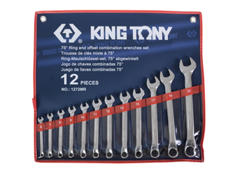 ZESTAW KLUCZY PŁASKO-OCZKOWYCH ODGIĘTYCH 12cz.  6 - 22mm,  ETUI