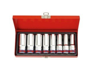 ZESTAW NASADEK  1/2''   8cz.  DŁUGIE  12-kąt.  CALOWE  1/2''  - 15/16''  CHROM,  KASETA