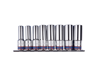 ZESTAW NASADEK  1/2''   8cz.  DŁUGIE  6-kąt.  12 - 23mm  CHROM,  ZESTAW NA SZYNIE