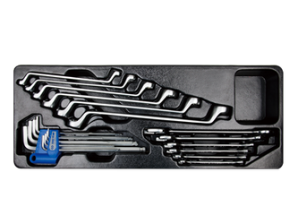 KPL. 21cz.-KLUCZE PŁASKIE 6cz. 6-24mm, KLUCZE OCZKOWE ODGIĘTE 75* 6cz. 8-19mm, IMBUSY 9 szt.1120 HEX Z KULKĄ,WKŁAD DO SKRZYNKI