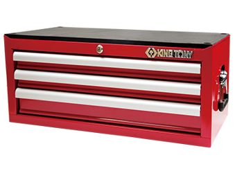 SKRZYNKA  WARSZTATOWA  3  SZUFLADY  (BEZ  NARZĘDZI) - CZERWONY, PROWADNICE  ŁOŻYSKOWANE