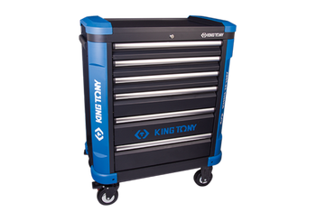 WÓZEK WARSZTATOWY Z PROTEKTORAMI 6 SZUFLAD (BEZ NARZĘDZI) - CZARNO NIEBIESKI, PROWADNICE ŁOŻYSKOWANE