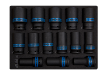 ZESTAW NASADEK UDAROWYCH 3/4" 14cz. DŁUGIE 6-kąt. 19 - 41mm, WKŁAD Z PIANKI, DO WÓZKA