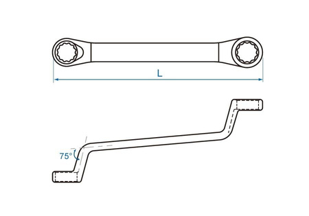 KLUCZ  OCZKOWY  ODGIĘTY  75°  30 x 32mm