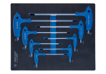 ZESTAW IMBUSÓW  Z  UCHWYTEM ''L''  8szt. TORX / TORX  Z  OTWOREM  T10 - T50, WKŁAD Z PIANKI DO WÓZKA