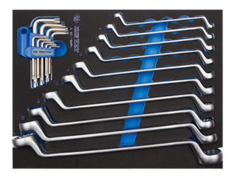 KPL. 19cz. KLUCZE OCZKOWO ODGIĘTE 6 - 32mm + TORX T10 - T50, WKŁAD Z PIANKI, DO WÓZKA