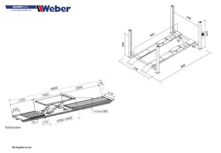 PODNOŚNIK czterokolumnowy elektrohydrauliczny 400V 4T WEBER Expert Series