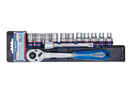 ZESTAW NASADEK  1/2''   13cz.  KRÓTKIE  6-kąt.  8 - 19mm  Z  AKCESORIAMI, CHROM, SZYNA,  BLISTER