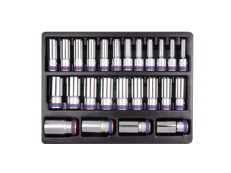 ZESTAW NASADEK 1/2" 25cz. DŁUGIE 12-kąt. 8 - 36mm, CHROM, WKŁAD DO WÓZKA