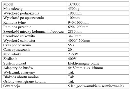 Podnośnik dwukolumnowy z łączeniem górnym 4 m APS TC0003-4.0M
