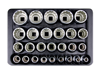 ZESTAW NASADEK 1/2", KRÓTKIE 12-kąt. 8-36 mm, CHROM, WKŁAD DO WÓZKA, 27 CZ.