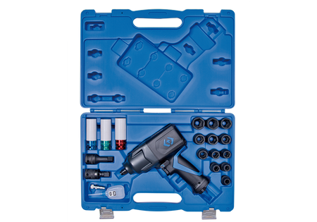 ZESTAW- KLUCZ UDAROWY PNEUMATYCZNY 1/2" 1288Nm + NASADKI UDAROWE 1/2" 10-24mm Z AKCESORIAMI, WALIZKA,20 CZ.