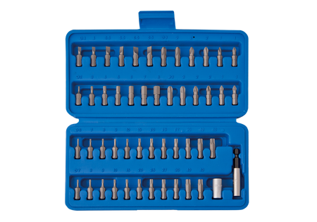 ZESTAW BITÓW 1/4'' 50cz.  Z UCHWYTEM 2141 + 750-60,  PŁASKIE 4 - 6,5mm, PH1 - PH3, PZ1 - PZ3, HEX  2 - 8mm,  TORX