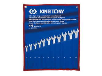 ZESTAW KLUCZY PŁASKO-OCZKOWYCH EKSTRA DŁUGICH 11cz.  8 - 24mm,  ETUI Z MATERIAŁU