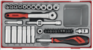 35-elementowy Zestawy kluczy nasadowych. Z chwytem □ 1/4″ Teng Tools TT1435