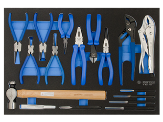 KPL. SZCZYPIEC + MŁOTEK + AKCESORIA 17cz., CHROM, WKŁAD Z PIANKI, DO WÓZKA