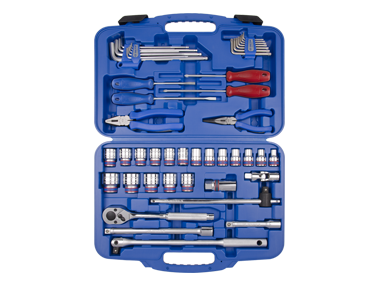 ZESTAW NASADEK 1/2" 47cz. 10-32mm  12-kąt.  Z  AKCESORIAMI,  CHROM  +  NARZĘDZIA  UNIWERSALNE, WALIZKA Z TWORZYWA