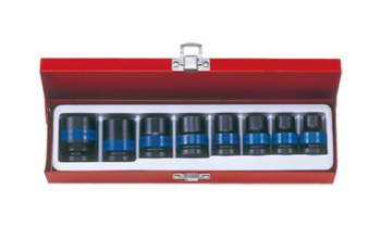 ZESTAW NASADEK  UDAROWYCH  1/2''   8cz.  KRÓTKIE  6-kąt.  10 - 24mm,  KASETA