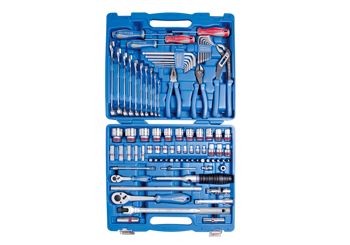 ZESTAW NASADEK 1/4"+1/2" 87cz.5/32" -1-1/4" 6-kąt. Z AKCESORIAMI, CHROM+NARZĘDZIA UNIWERSALNE W WALIZCE PLAST.