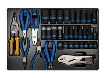 KPL. 35cz. NASADKI UDAROWE 1/2" 10 - 32mm + SZCZYPCE, WKŁAD DO WÓZKA