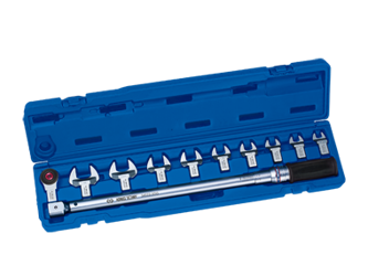 KLUCZ DYNAMOMETRYCZNY 14x18mm 1/2" 60 - 340Nm Z ZESTAWEM WYMIENNYCH GŁOWIC PŁASKICH 13 - 30mm, WALIZKA