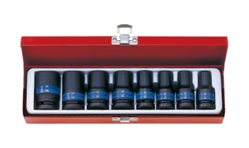 ZESTAW NASADEK  UDAROWYCH  1/2''   8cz.  KRÓTKIE, CIENKOŚCIENNE  6-kąt.  10 - 24mm,  KASETA