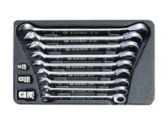 ZESTAW KLUCZY PŁASKO-OCZKOWYCH  Z GRZECHOTKĄ  JEDNOKIERUNKOWĄ 12cz.10-19mm Z AKCESORIAMI, WKŁAD DO WÓZKA