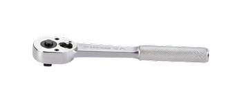 GRZECHOTKA Z PRZYCISKIEM 3/8'' 32 ZĘBY 200mm CHROM, UCHWYT MOLETOWANY, BLOKADA