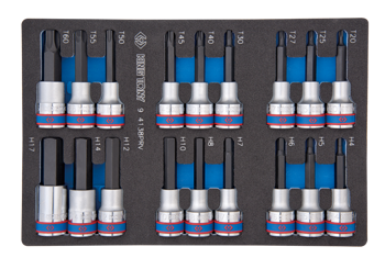 ZESTAW DŁUGICH NASADEK 1/2" HEX H4 - H17 + TORX T20 - T60, WKŁAD Z PIANKI DO WÓZKA