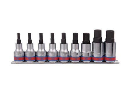 ZESTAW NASADEK  Z  KOŃCÓWKĄ  HEX  1/2''   9 cz. KRÓTKIE  3/16" - 5/8" CHROM, ZESTAW NA SZYNIE