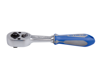 GRZECHOTKA Z PRZYCISKIEM 1/4'' 24 ZĘBY 130mm CHROM, UCHWYT GUMOWY, BLOKADA