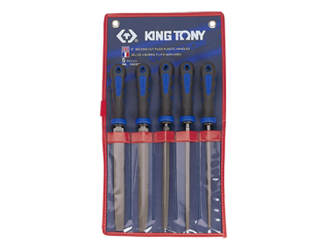 ZESTAW PILNIKÓW DO METALU  250mm  5szt. DROBNOZIARNISTE, RÓŻNE PROFILE, Z UCHWYTAMI PLAST. ETUI