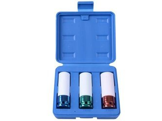 ZESTAW DŁUGICH NASADEK  UDAROWYCH  1/2'' DO FELG ALUMINIOWYCH 3cz. 6-kąt.  17, 19, 21mm,  PLASTIKOWA KASETA
