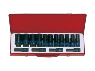 ZESTAW NASADEK  UDAROWYCH  1/2''   15cz.  DŁUGIE  6-kąt.  10 - 32mm,  KASETA