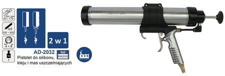 Pistolet do silikonu, kleju i mas uszczelniających 600ml 2w1 AD-2032