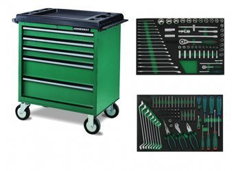 Wózek 5-szufladowy z zestawem 124szt. narzędzi we wkładkach EVA